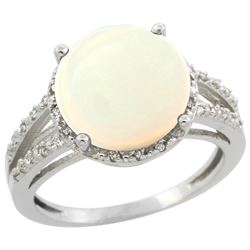 Natural 5.34 ctw Opal & Diamond Engagement Ring 14K White Gold - REF-47Z6Y