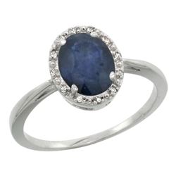 Natural 1.49 ctw Blue-sapphire & Diamond Engagement Ring 10K White Gold - REF-26V8F