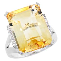 Natural 12.13 ctw Citrine & Diamond Engagement Ring 14K White Gold - REF-71N2G