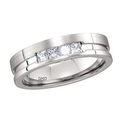 0.50 CTW Mens Princess Channel-set Diamond Single Row Ring 14KT White Gold - REF-120F2N