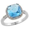 Natural 4.11 ctw Swiss-blue-topaz & Diamond Engagement Ring 10K White Gold - REF-34K3R