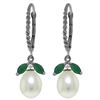 Genuine 9 ctw Emerald & Pearl Earrings Jewelry 14KT White Gold - REF-41Y4F