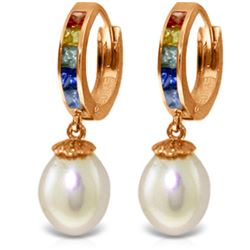Genuine 9.3 ctw Multi-Color Sapphire & Pearl Earrings Jewelry 14KT Rose Gold - REF-48H4X