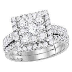 1.95 CTW Diamond Square Cluster Bridal Engagement Ring 14KT White Gold - REF-254H9M