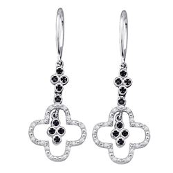 0.15 CTW Black Color Diamond Wire Dangle Ear-wire Earrings 10KT White Gold - REF-19Y4X