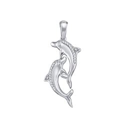 0.08 CTW Diamond Dolphin Nautical Animal Pendant 10KT White Gold - REF-12F2N