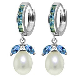 Genuine 10.30 ctw Blue Topaz & Pearl Earrings Jewelry 14KT White Gold - REF-56Y7F