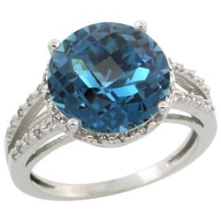 Natural 5.34 ctw London-blue-topaz & Diamond Engagement Ring 14K White Gold - REF-46G9M