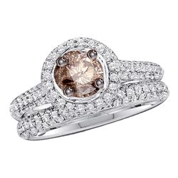 1.23 CTW Cognac-brown Diamond Solitaire Bridal Set 14k White Gold - REF-89F9N