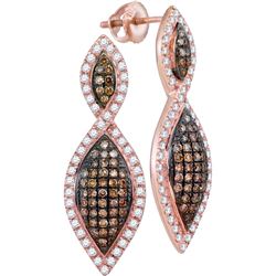 1 CTW Cognac-brown Color Diamond Oval Dangle Earrings 10KT Rose Gold - REF-64F4N
