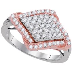 0.50 CTW Diamond Pink-tone Diagonal Square Cluster Ring 10KT White Gold - REF-44K9W