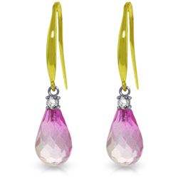Genuine 4.6 ctw Pink Topaz & Diamond Earrings Jewelry 14KT Yellow Gold - REF-28F8Z