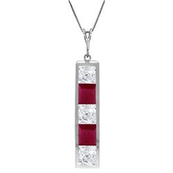 Genuine 2.35 ctw White Topaz & Ruby Necklace Jewelry 14KT White Gold - REF-39V4W