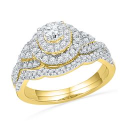 0.75 CTW Diamond Double Halo Bridal Engagement Ring 10KT Yellow Gold - REF-79N4F