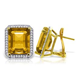 Genuine 10.80 ctw Citrine & Diamond Earrings Jewelry 14KT Yellow Gold - REF-131P7H