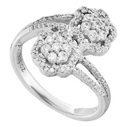 0.47 CTW Diamond Double Bypass Flower Cluster Ring 14KT White Gold - REF-61F3N