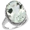 Image 1 : Natural 13.6 ctw Green-amethyst & Diamond Engagement Ring 10K White Gold - REF-59Y2X