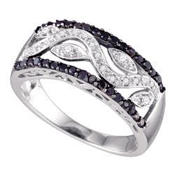 0.40 CTW Black Color Diamond Floral Ring 10KT White Gold - REF-34K4W