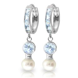 Genuine 4.3 ctw Aquamarine & Pearl Earrings Jewelry 14KT White Gold - REF-52X9M