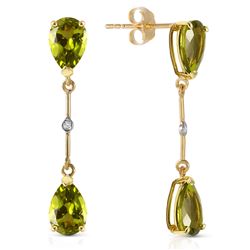 Genuine 6.01 ctw Peridot & Diamond Earrings Jewelry 14KT Yellow Gold - REF-42V4W