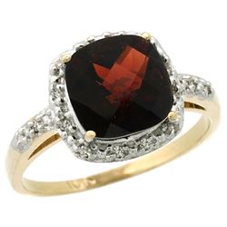 Natural 3.92 ctw Garnet & Diamond Engagement Ring 10K Yellow Gold - REF-28W4K