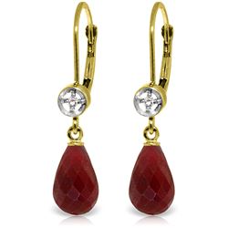 Genuine 6.63 ctw Ruby & Diamond Earrings Jewelry 14KT Yellow Gold - REF-29T7A