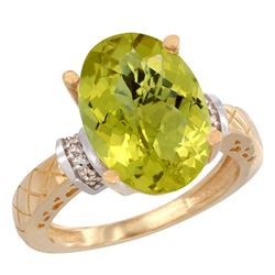 Natural 5.53 ctw Lemon-quartz & Diamond Engagement Ring 14K Yellow Gold - REF-57F8N