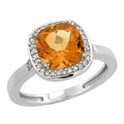 Natural 3.94 ctw Citrine & Diamond Engagement Ring 14K White Gold - REF-38W3K