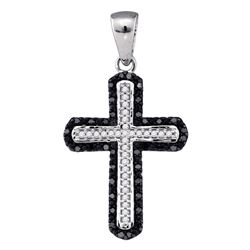 0.20 CTW Black Color Diamond Cross Pendant 10KT White Gold - REF-22F4N