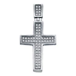 0.16 CTW Mens Diamond Small Cross Charm Pendant 10KT White Gold - REF-14N9F