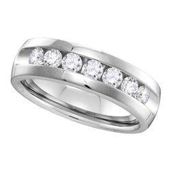 1 CTW Mens Channel-set Diamond Wedding Ring 14KT White Gold - REF-179M9H
