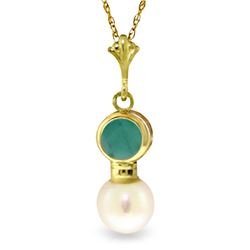 Genuine 2.48 ctw Emerald & Pearl Necklace Jewelry 14KT Yellow Gold - REF-20A4K