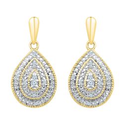 0.10 CTW Diamond Milgrain Teardrop Screwback Dangle Earrings 10KT Yellow Gold - REF-26H9M