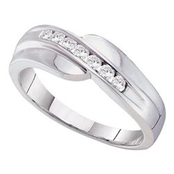 0.25 CTW Mens Channel-set Diamond Curved Wedding Ring 14KT White Gold - REF-37K5W