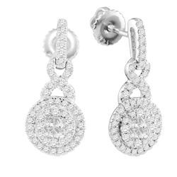 0.50 CTW Princess Diamond Soleil Cluster Dangle Earrings 14KT White Gold - REF-59W9K