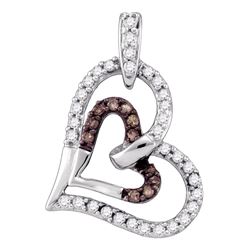 0.30 CTW Cognac-brown Color Diamond Heart Love Pendant 10KT White Gold - REF-26N9F