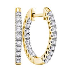 0.25 CTW Diamond Hoop Earrings 10KT Yellow Gold - REF-37Y5X
