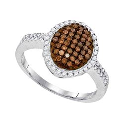 0.45 CTW Cognac-brown Color Diamond Oval Cluster Ring 10KT White Gold - REF-30Y2X