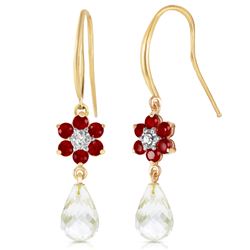 Genuine 5.51 ctw Rubies, White Topaz & Diamond Earrings Jewelry 14KT Yellow Gold - REF-49R8P