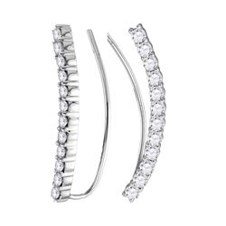1.04 CTW Diamond Curved Bowed Climber Earrings 14KT White Gold - REF-67X4Y