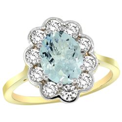Natural 2 ctw Aquamarine & Diamond Engagement Ring 14K Yellow Gold - REF-88Z3Y
