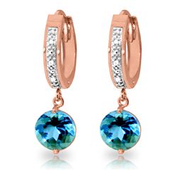 Genuine 3.28 ctw Blue Topaz & Diamond Earrings Jewelry 14KT Rose Gold - REF-55V3W