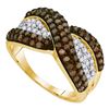 Image 1 : 1 CTW Cognac-brown Color Diamond Crossover Ring 10KT Yellow Gold - REF-34X4Y