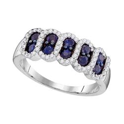 1 CTW Blue Sapphire Diamond Ring 10KT White Gold - REF-37K5W