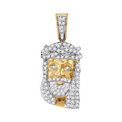 0.35 CTW Mens Diamond Small Jesus Head Charm Pendant 10KT Yellow Gold - REF-18H7M