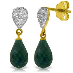Genuine 6.63 ctw Green Sapphire Corundum & Diamond Earrings Jewelry 14KT Yellow Gold - REF-28X3M