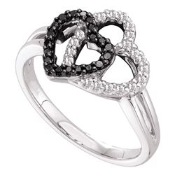 0.25 CTW Black Color Diamond Double Heart Ring 14KT White Gold - REF-34N4F