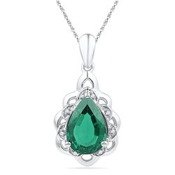 3.41 CTW Pear Created Emerald Solitaire Diamond Pendant 10KT White Gold - REF-22W4K