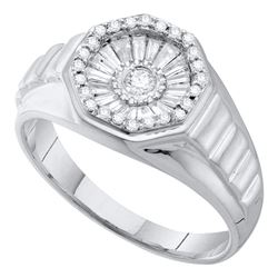 0.50 CTW Mens Diamond Concave Cluster Ribbed Ring 14KT White Gold - REF-67W4K