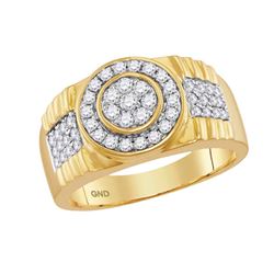 0.85 CTW Mens Diamond Concentricle Circle Flower Cluster Ring 10KT Yellow Gold - REF-75X2Y